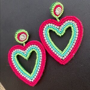 Beaded large heart earrings statement bead Valentine's Day